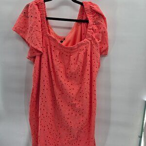 Lane Bryant Orange Eyelet Short Sleeved Off Shoulder Cotton Midi Dress 26/28